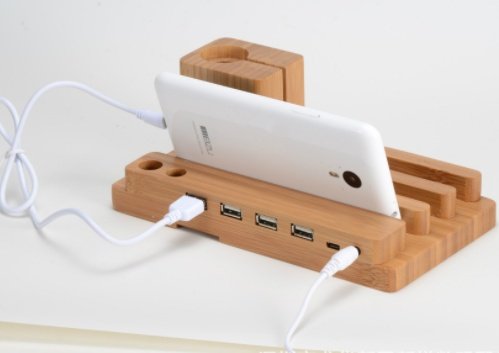 Compatible with Apple , Bamboo, wood andMobile applewatch bracket charging wooden bracket multi-function flat cell phone base - Image 4