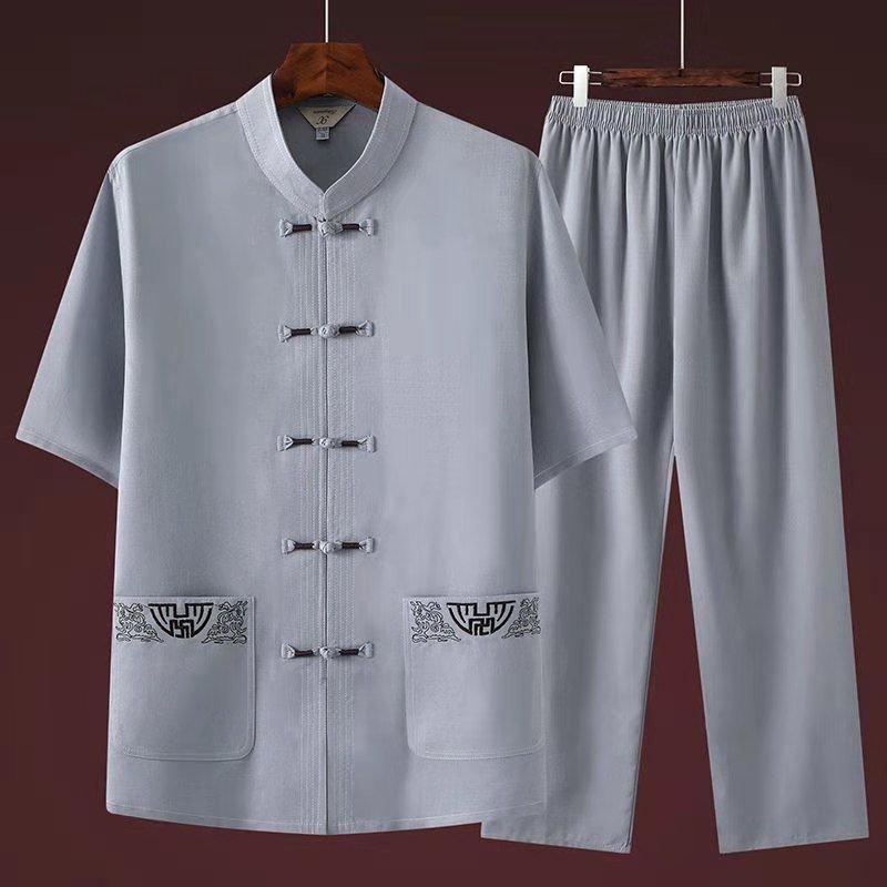 Mens Casual Summer Short-sleeve Ice-silk Shirt And Pants Set - Image 6
