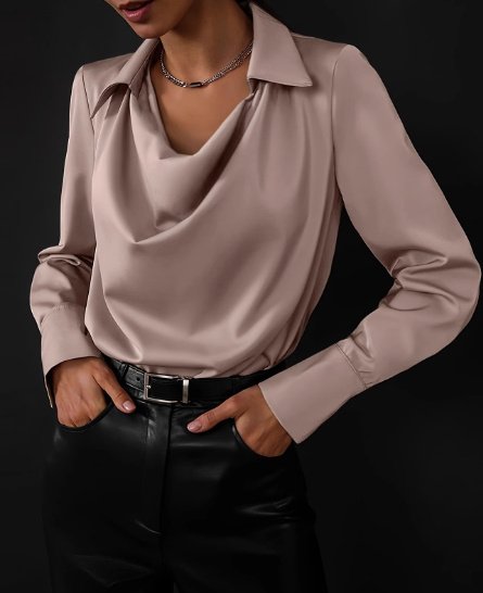 Collared Long-Sleeve Shirts Fashion Commuter Solid Color Blouse Casual Business Tops Women's Clothing - Image 9