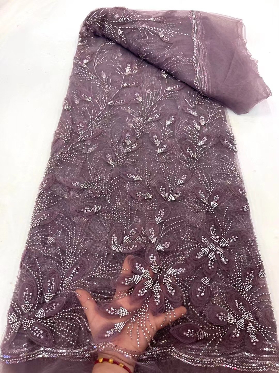Ribbon Flower Beaded Tulle Lace Fabric Cocktail Party Occasion Evening Dress Embroidered Cloth Lace - Image 5