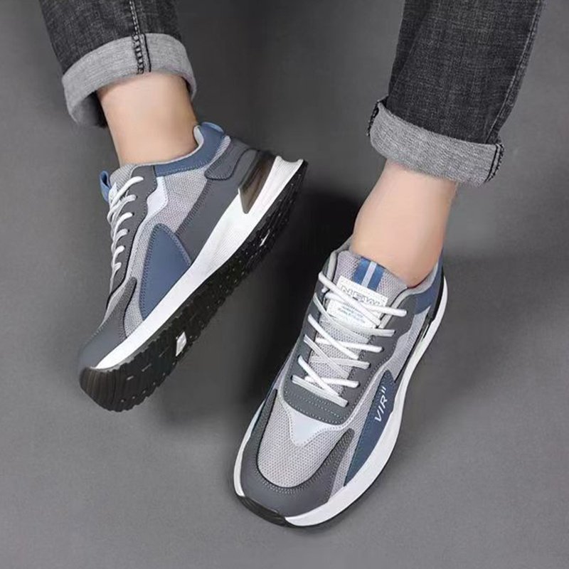 Men's Color Block Mesh Shoes Fashion Casual Lace-up Sneakers Outdoor Breathable Running Sports Shoes - Image 3