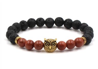 Foreign trade AliExpress best selling 8mm natural stone black lava volcanic stone bracelet gold alloy owl bracelet - Image 5