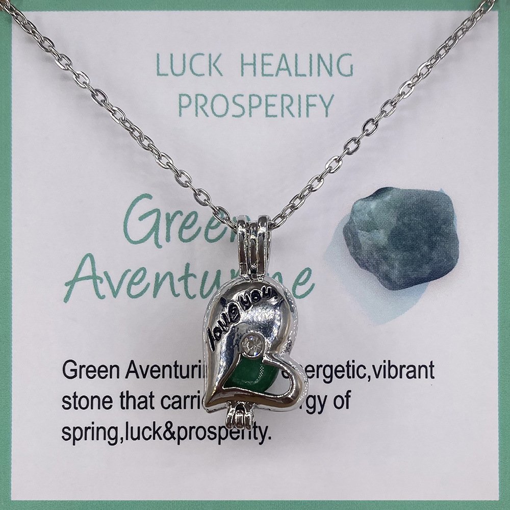 Natural Stone Card Necklace Can Be Opened And Closed Cage Love Gem Pendant - Image 3