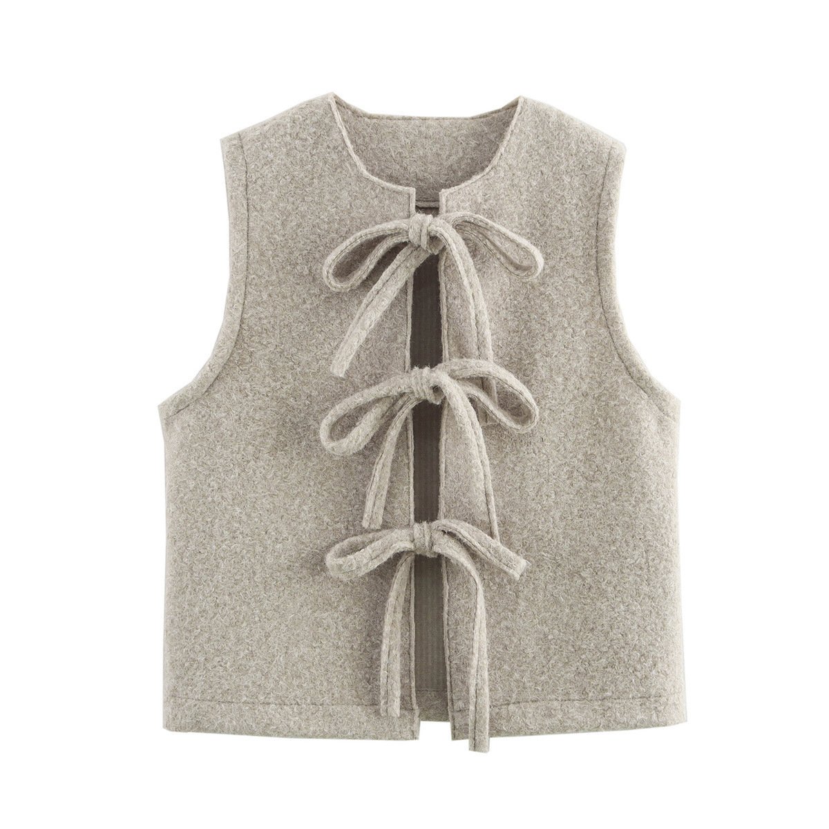 European And American Autumn And Winter New Wool Quality Bowknot Decoration Vest Coat Women's Clothing - Image 4