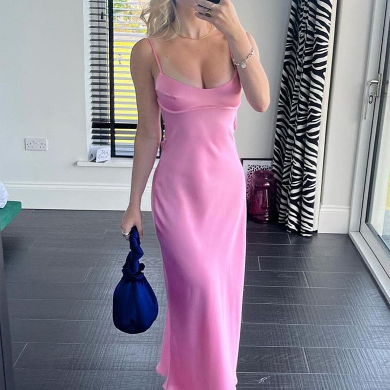Women Camis Satin Long Dresses Elegant Sleeveless Slip Holiday Party Dresses Sexy Casual Backless Summer Dresses - Image 2