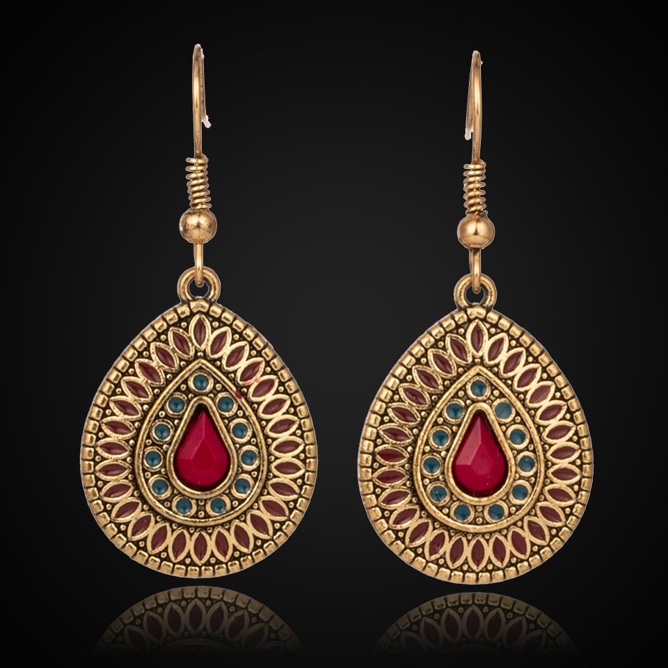 Drop-shaped alloy earrings with gemstones - Image 4