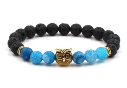 Foreign trade AliExpress best selling 8mm natural stone black lava volcanic stone bracelet gold alloy owl bracelet - Image 7