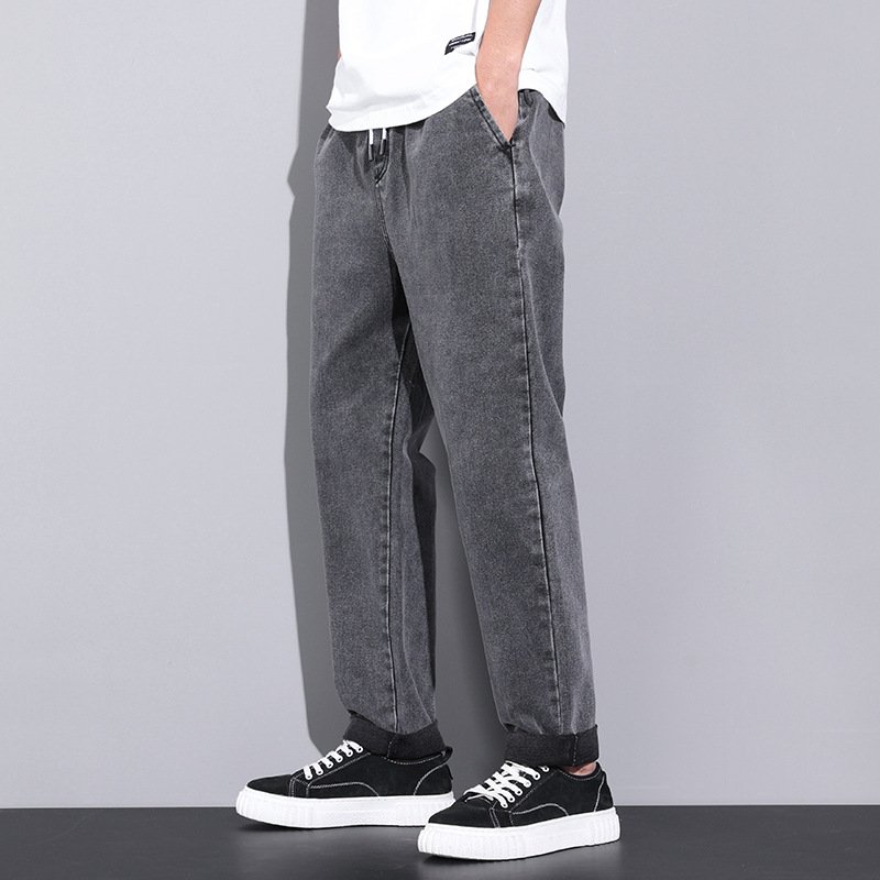 Summer Loose Wide Leg Jeans Pants Men Fashion Drawstring Elasticated Straight Trousers - Image 7