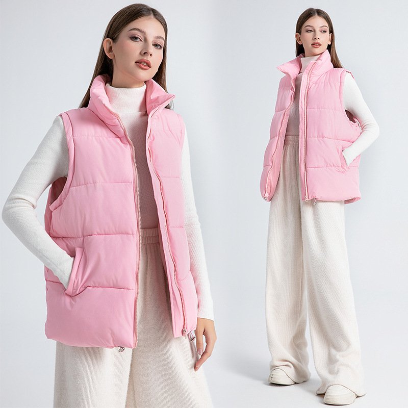 Women's Sleeveless Mid-length Stand-up Collar Thermal Down Cotton Thickened Vest - Image 3