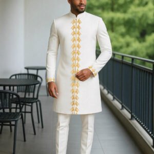 Mens African-style Long-sleeve Embroidered Business Suit