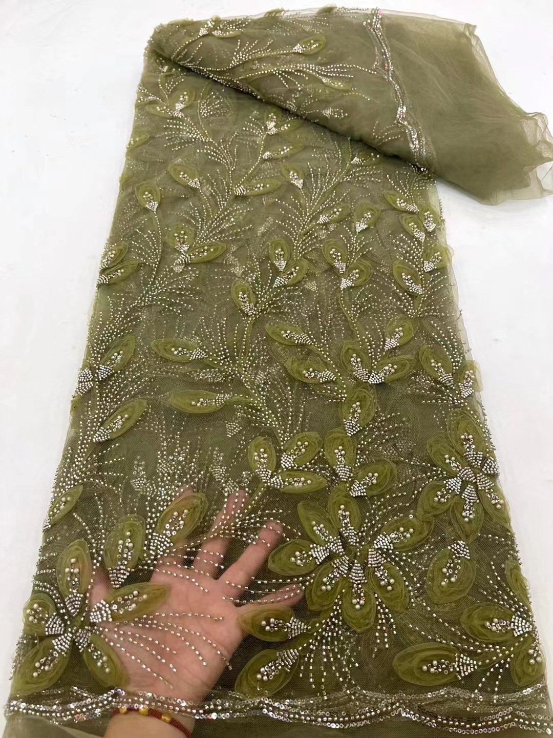 Ribbon Flower Beaded Tulle Lace Fabric Cocktail Party Occasion Evening Dress Embroidered Cloth Lace - Image 6
