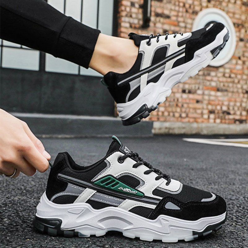 Black White Lace-up Sneakers Men Outdoor Breathable Csual Mesh Shoes Lightweight Running Sports Shoes - Image 3