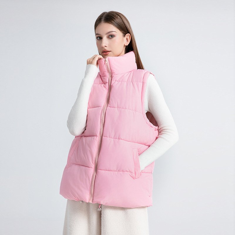 Women's Sleeveless Mid-length Stand-up Collar Thermal Down Cotton Thickened Vest - Image 10