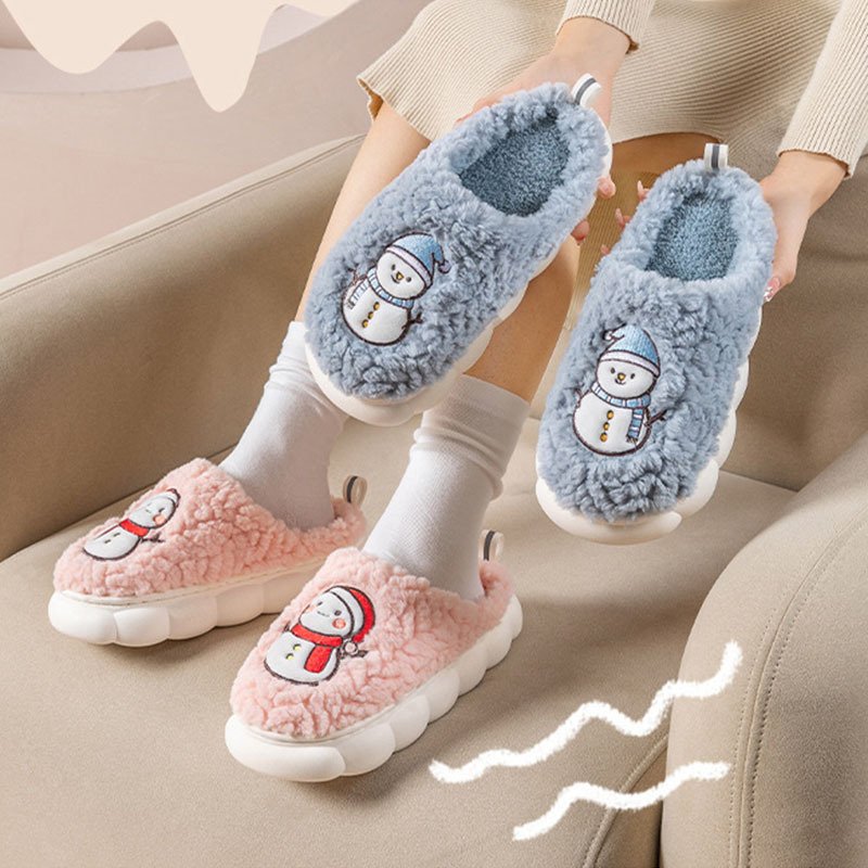 Cute Snowman Slippers Winter Indoor Household Warm Plush Thick-Soled Anti-slip Couple Home Slipper Soft Floor Bedroom House Shoes - Image 3
