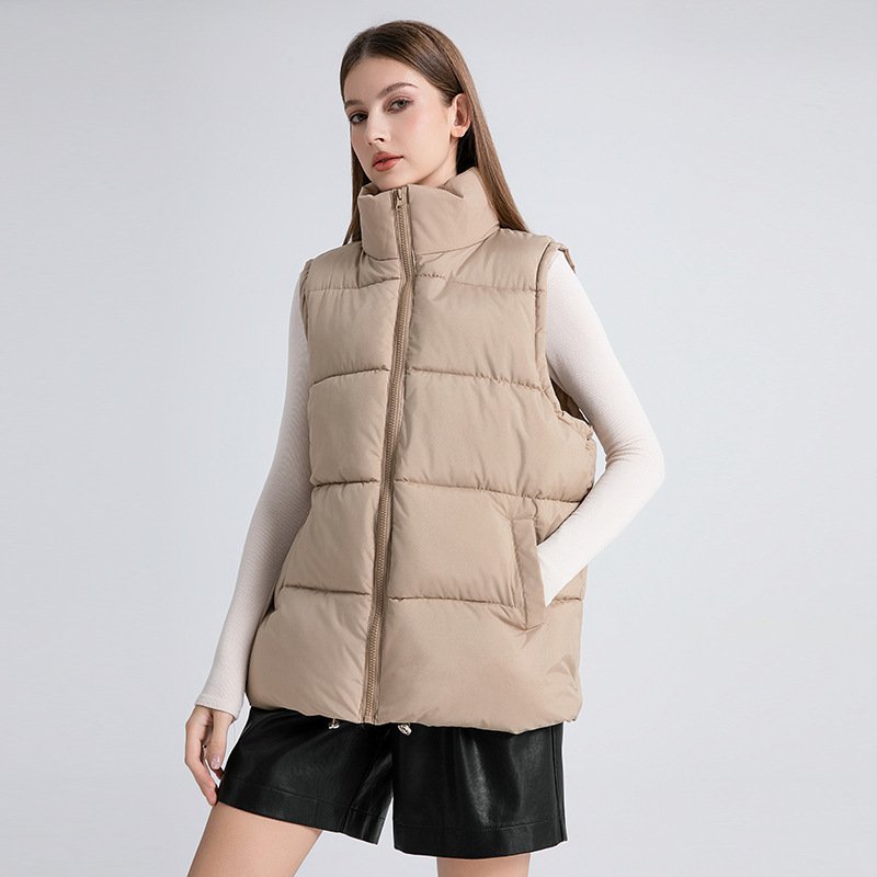 Women's Sleeveless Mid-length Stand-up Collar Thermal Down Cotton Thickened Vest - Image 8