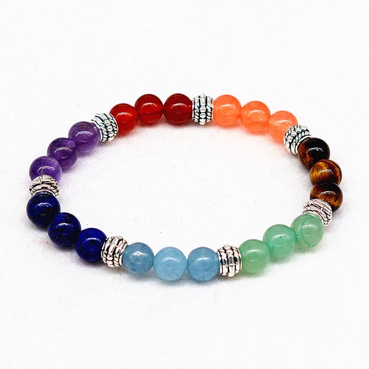 Reiki ancient silver natural stone agate tiger colorful crystal bracelet seven chakra Yoga Bracelet - Image 4