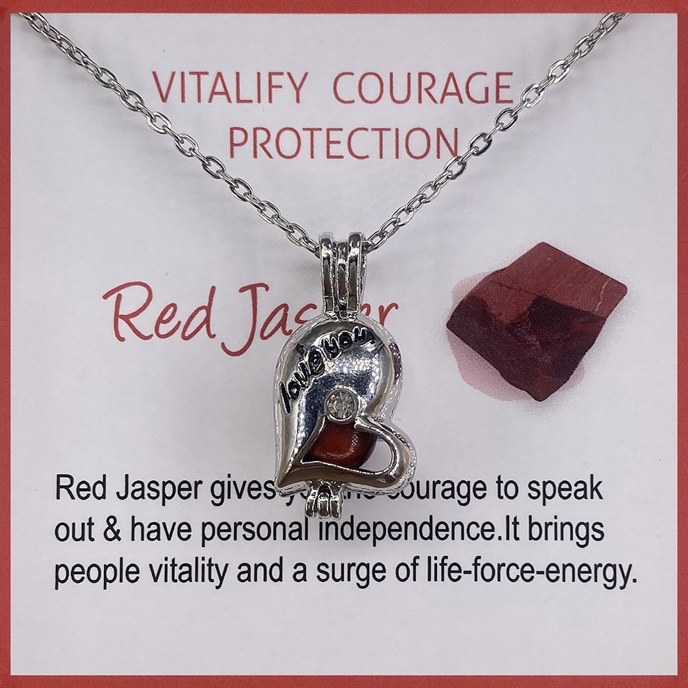 Natural Stone Card Necklace Can Be Opened And Closed Cage Love Gem Pendant - Image 6