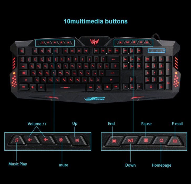 J10 tricolor backlight wired gaming keyboard set colorful luminous gaming mouse keyboard Russian keyboard - Image 3