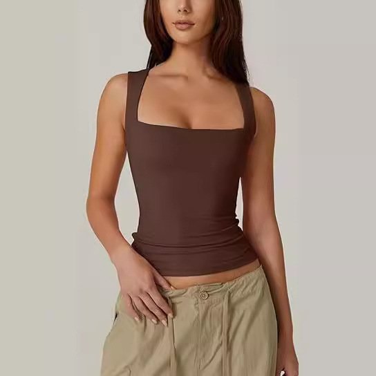 Summer Square-neck Tank Vest Ins Fashion Slim Solid Sleeveless Tops For Women Clothing - Image 10