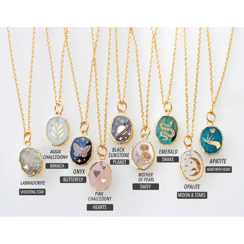 Natural Stone Gem Necklace Butterfly Star Moon Love - Image 2
