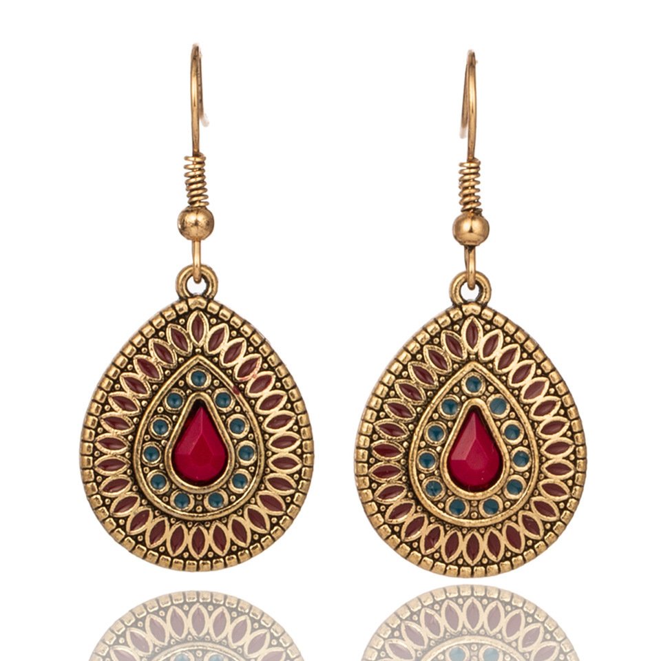 Drop-shaped alloy earrings with gemstones - Image 6
