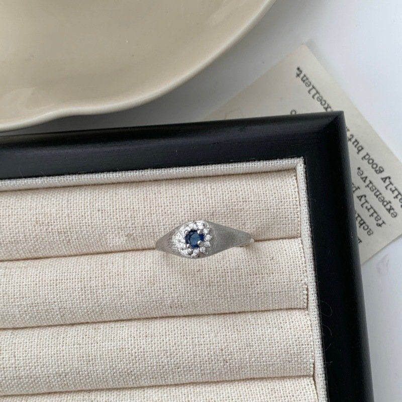 Brushed Round Stone Color Gem Open Ring For Women, Luxury Ins Style Niche Design, High-End Adjustable Index Finger Ring, Multi-color Options - Image 2