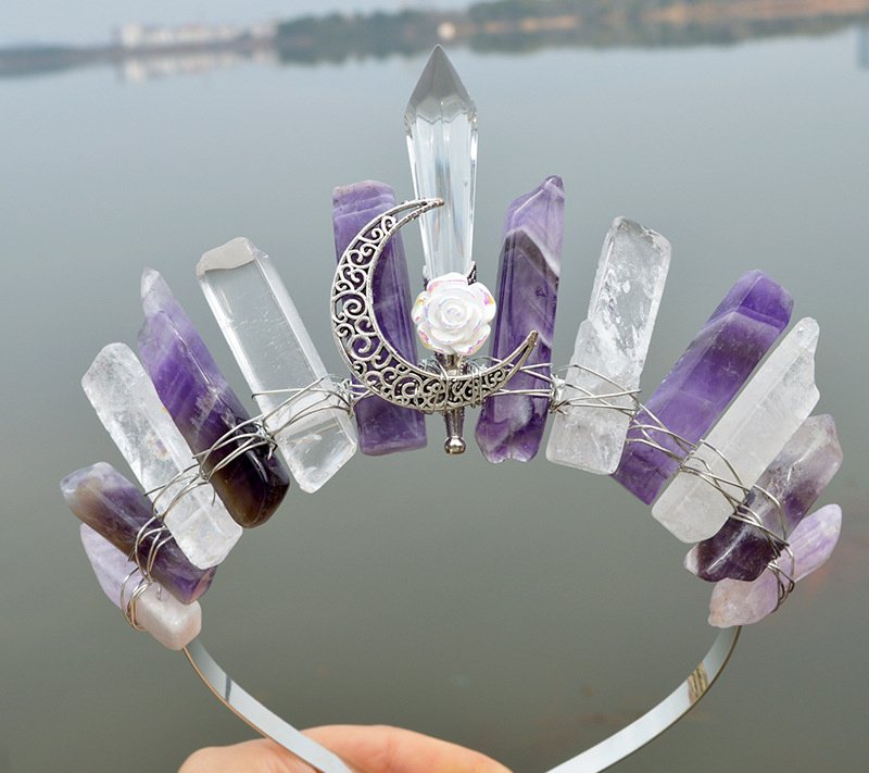 Natural Crystal Column Handmade Crown Hair Accessories - Image 2