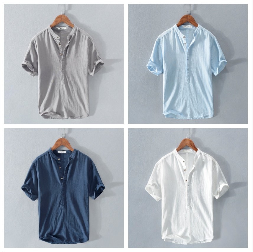 Men's Stand Collar Japanese Ice Silk Linen Short Sleeve T-shirt - Image 8