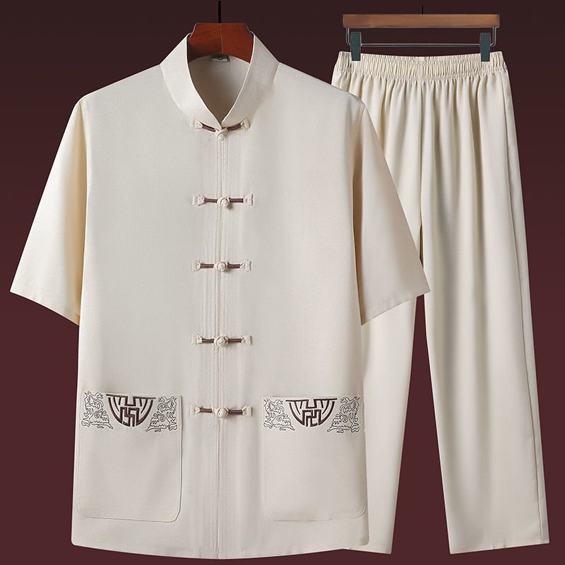 Mens Casual Summer Short-sleeve Ice-silk Shirt And Pants Set - Image 7