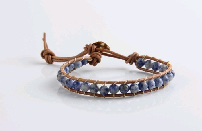 Popular white point blue natural stone leather woven 6mm single ring bracelet full handmade bead bracelet - Image 4