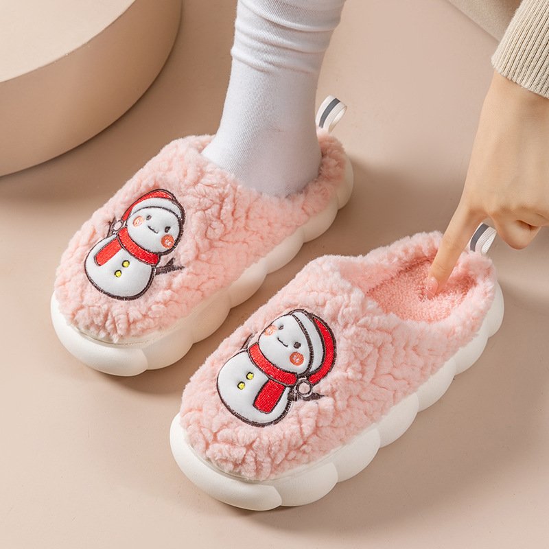 Cute Snowman Slippers Winter Indoor Household Warm Plush Thick-Soled Anti-slip Couple Home Slipper Soft Floor Bedroom House Shoes - Image 5