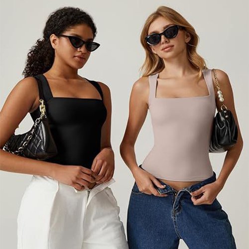 Summer Square-neck Tank Vest Ins Fashion Slim Solid Sleeveless Tops For Women Clothing - Image 5