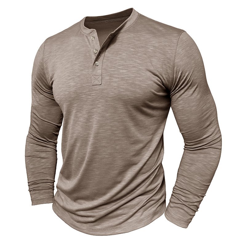 Men's Long-sleeved Henry Collar T-shirt - Image 2