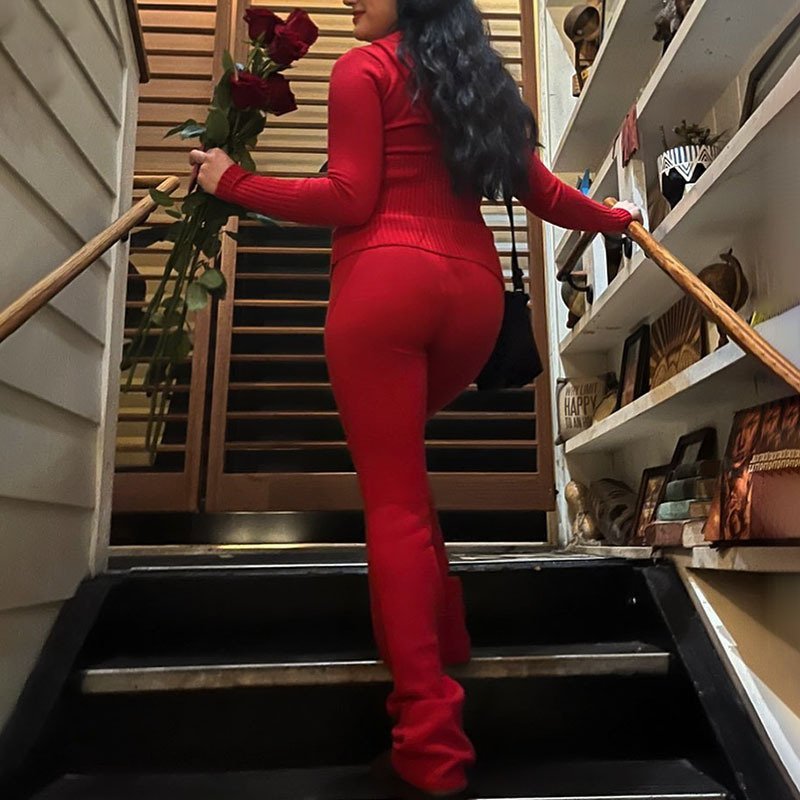 Hoodie Suit Sports Leisure Sexy Zip Long Sleeve Sweater And High Waist Long Pants Set Women's Clothing - Image 9