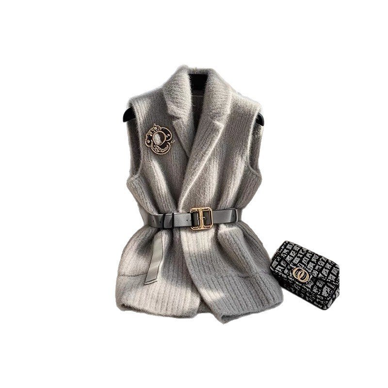 Women's Petite Layering Gray Thick Knitted Vest - Image 4