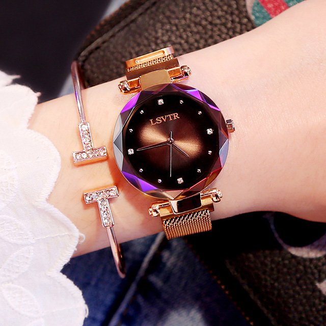 Rose Gold Women Watches Fashion Diamond Ladies Starry Sky Magnet Watch Waterproof Female Wristwatch - Image 4