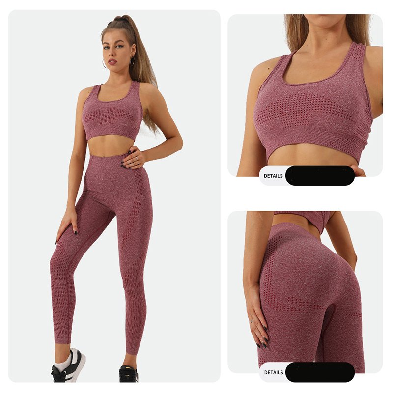 2PCS Seamless Yoga Set Women Tracksuit High Waist Leggings Workout Sportswear Gym Clothing Fitness Crop Top Sports Suits Gym Set - Image 2