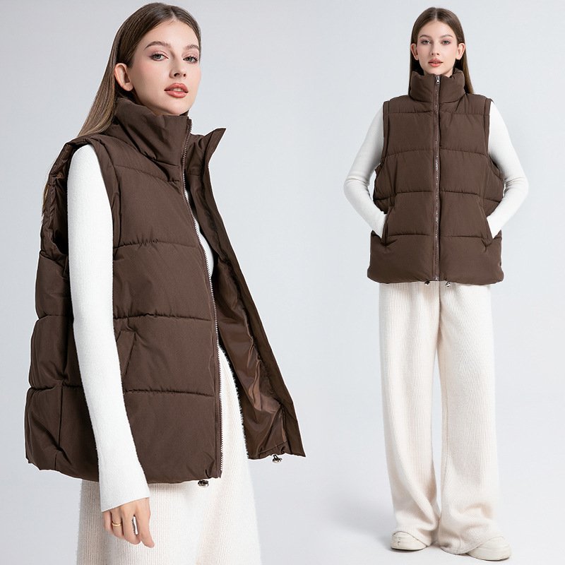 Women's Sleeveless Mid-length Stand-up Collar Thermal Down Cotton Thickened Vest - Image 2