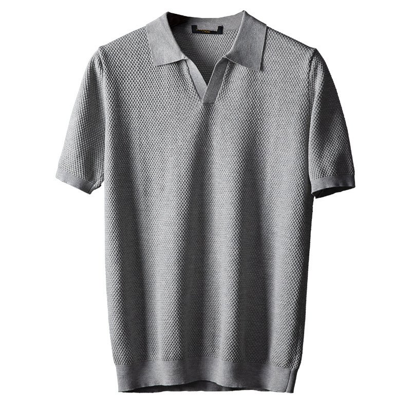 Men's V Knit Lapel Short Sleeve Top - Image 2