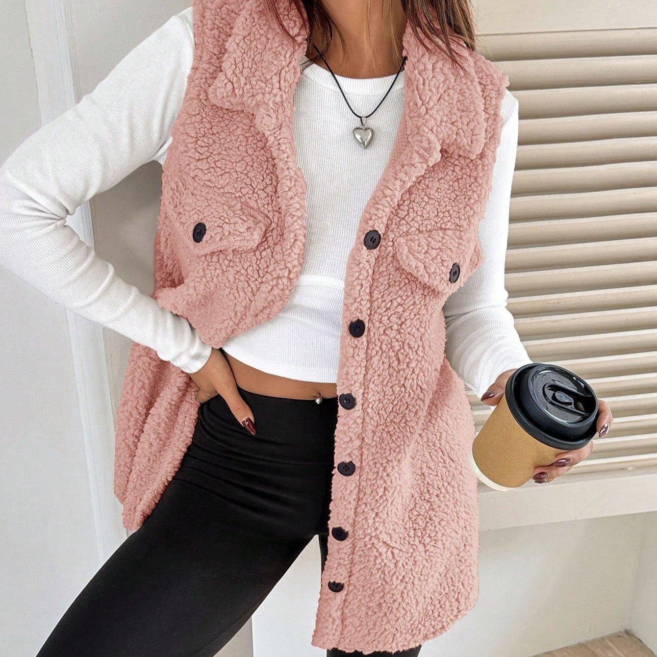 Lapels Open Button Plush Vest Cardigan - Image 7