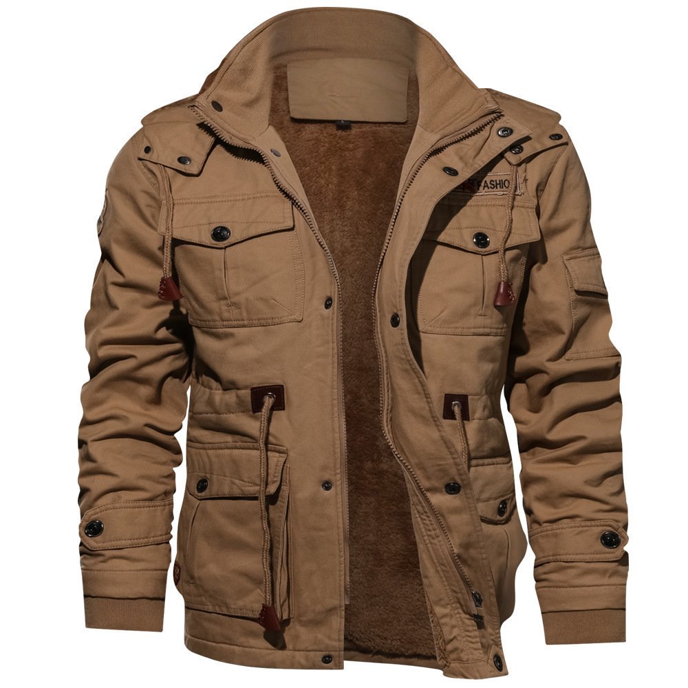 Winter Zip-up Coat Warm Thickened Detachable Hooded Jacket Multi-pocket Button Drawstring Long Sleeve Tops Men's Cargo Clothing - Image 10