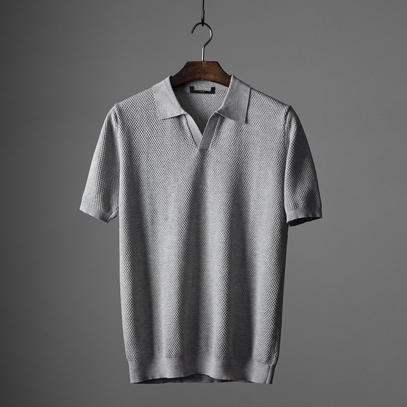 Men's V Knit Lapel Short Sleeve Top - Image 3