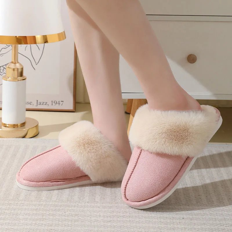 Winter Warm Plush Home Slippers Indoor Fur Slippers Women Soft Lined Cotton Shoes Comfy Non-Slip Bedroom Fuzzy House Shoes Women Couple - Image 2