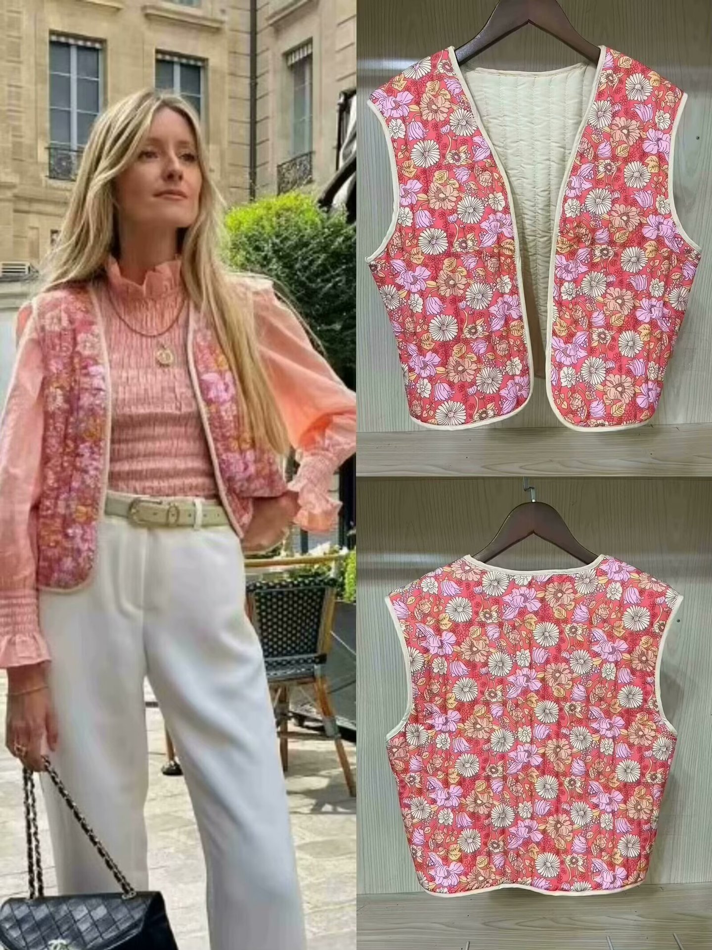Autumn Small Floral Double-sided Wear Cotton Vest - Image 6
