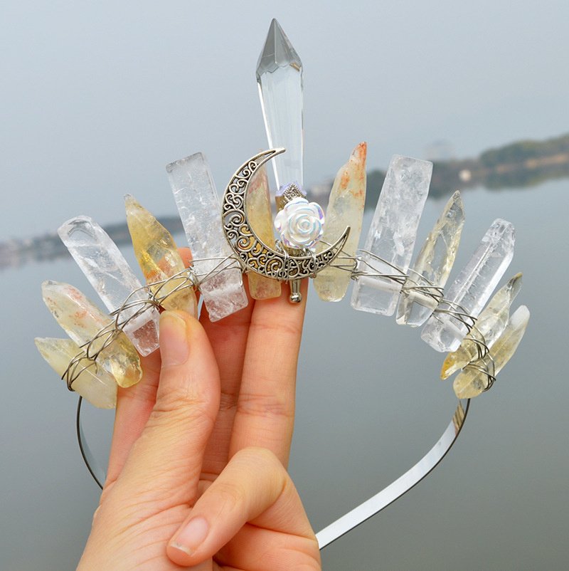 Natural Crystal Column Handmade Crown Hair Accessories - Image 3