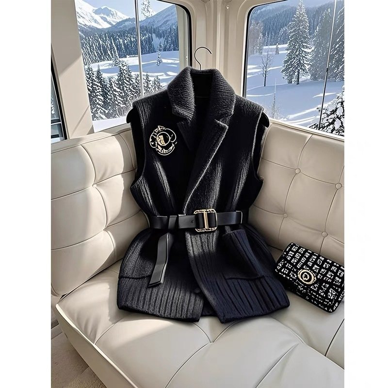 Women's Petite Layering Gray Thick Knitted Vest - Image 3