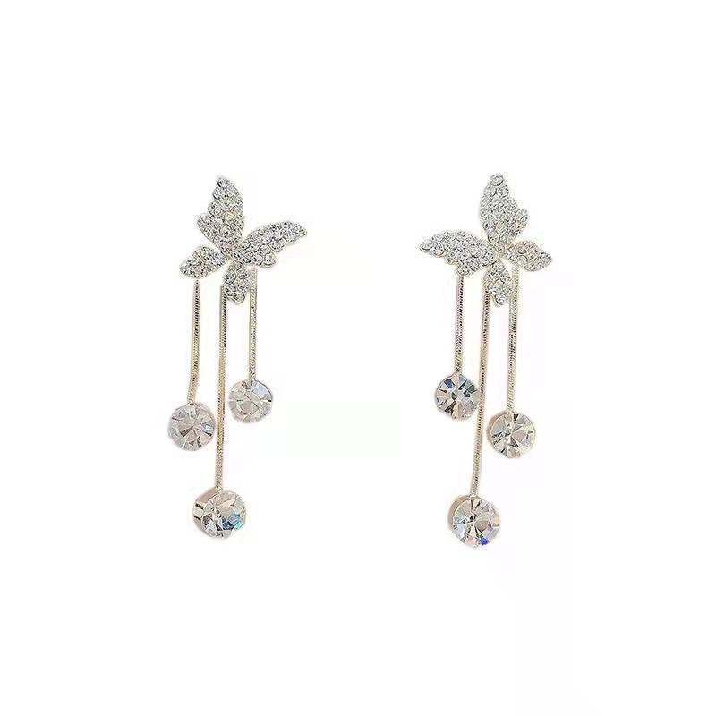Fashion Jewelry Shiny Butterfly Rhinestone Drop Dangle Earrings Women Elegant Long Pearl Tassel Chain Pendant Party Jewelry - Image 7