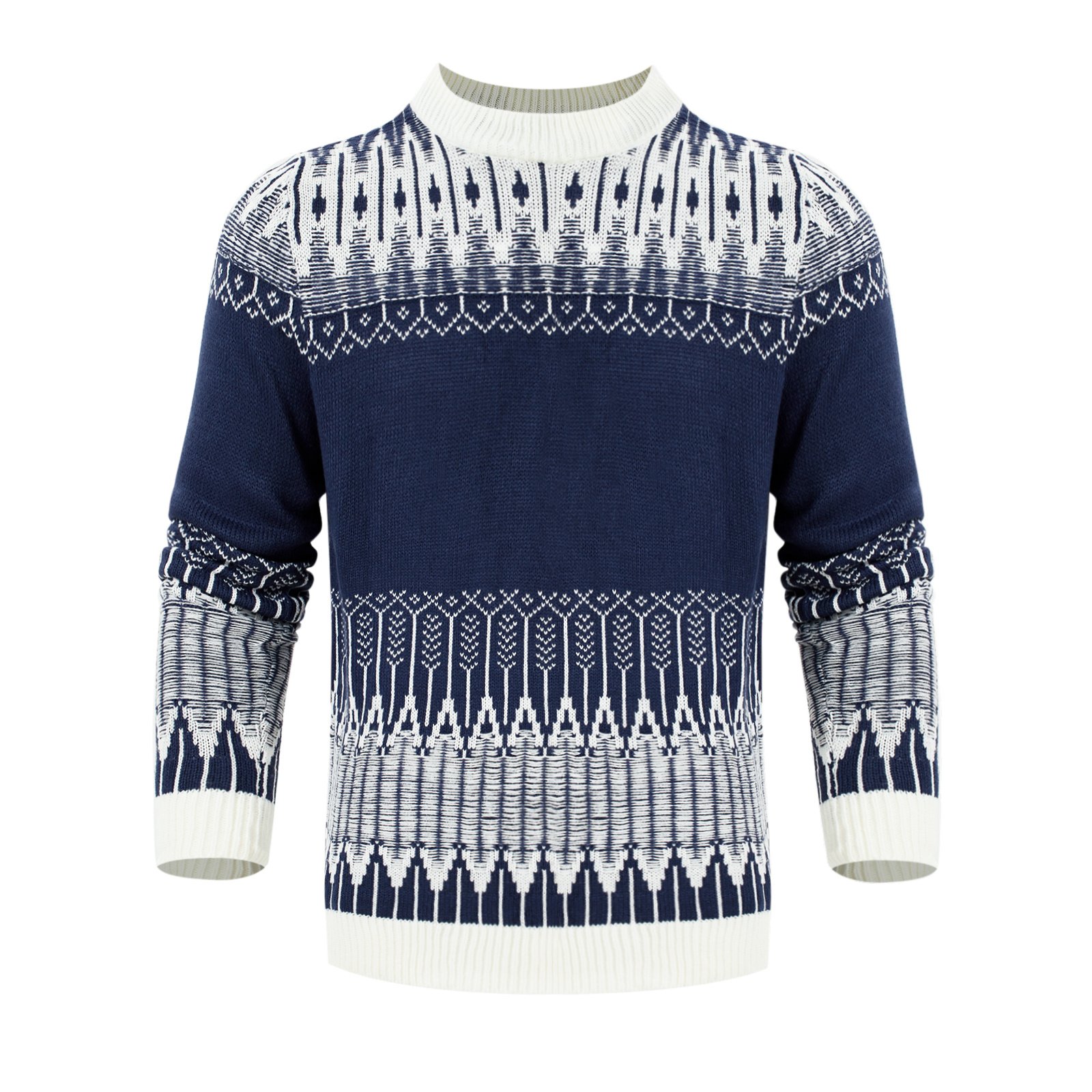 Men's Crewneck Pullover Sweater Unisex Fair Isle Long Sleeve Knitted Sweater - Image 5