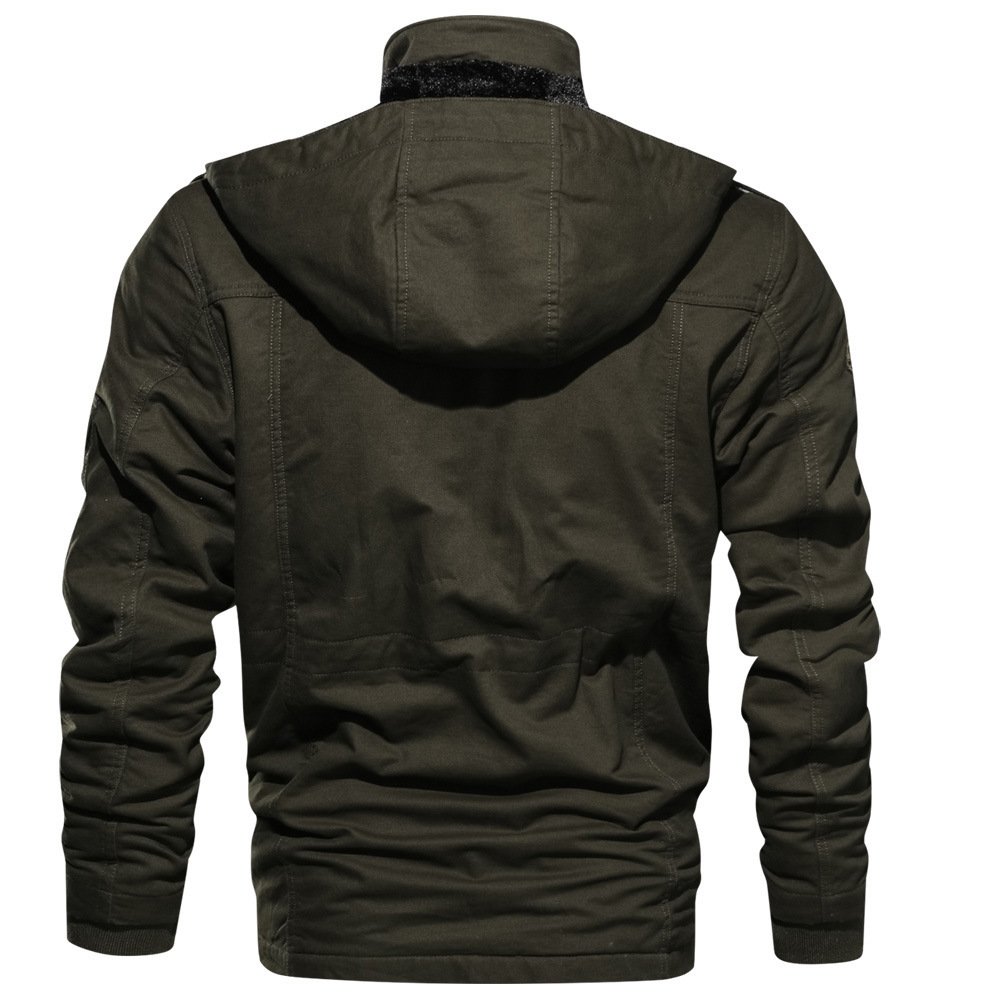 Winter Zip-up Coat Warm Thickened Detachable Hooded Jacket Multi-pocket Button Drawstring Long Sleeve Tops Men's Cargo Clothing - Image 8