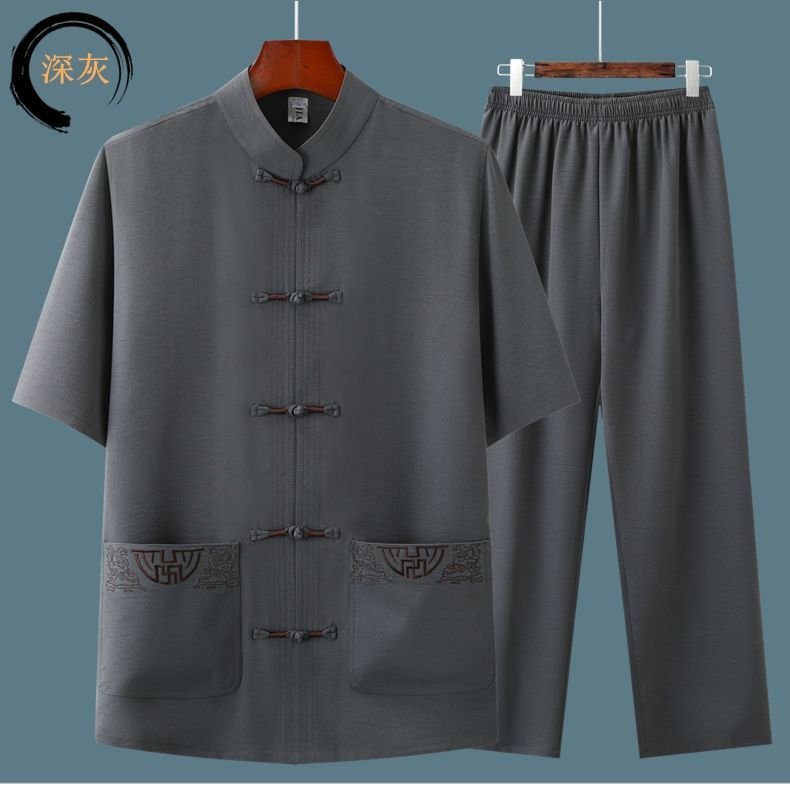 Mens Casual Summer Short-sleeve Ice-silk Shirt And Pants Set - Image 9